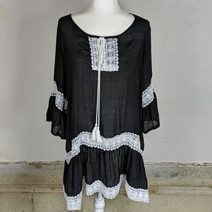 Simply couture black and white lace boho coverup